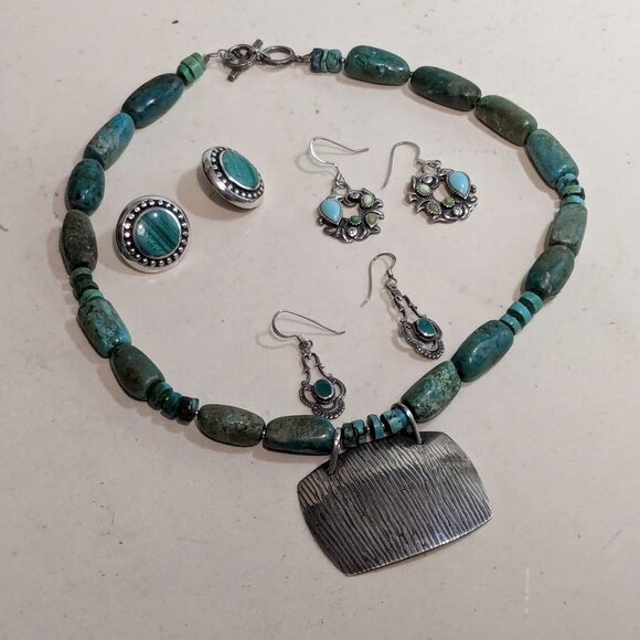 Barse Sterling Pendant on Chunky Stone Necklace-Choice of Sterling Earrings - Picture 2 of 14